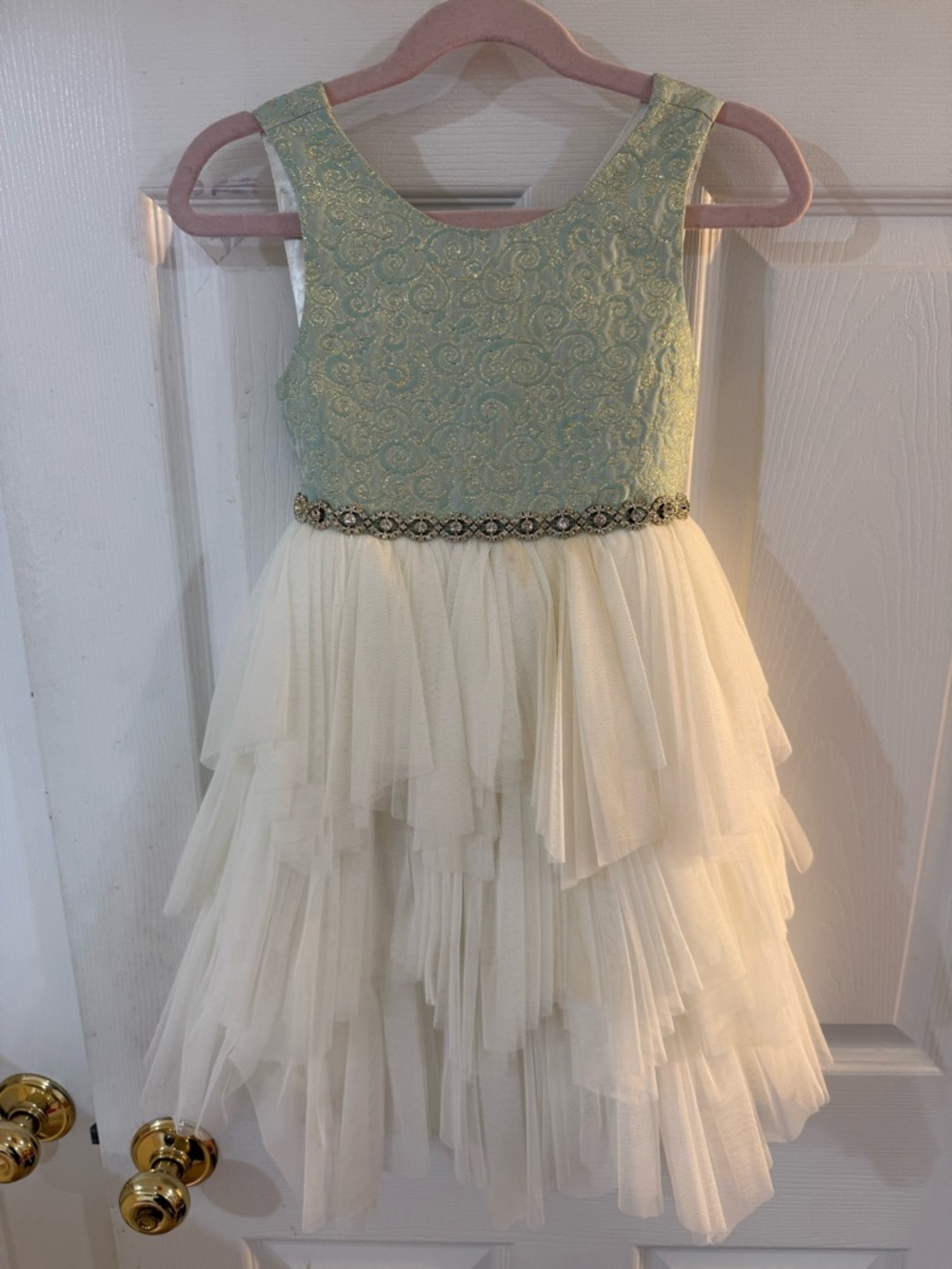Mint Green and Ivory Layered Tulle Party Dress for Girls